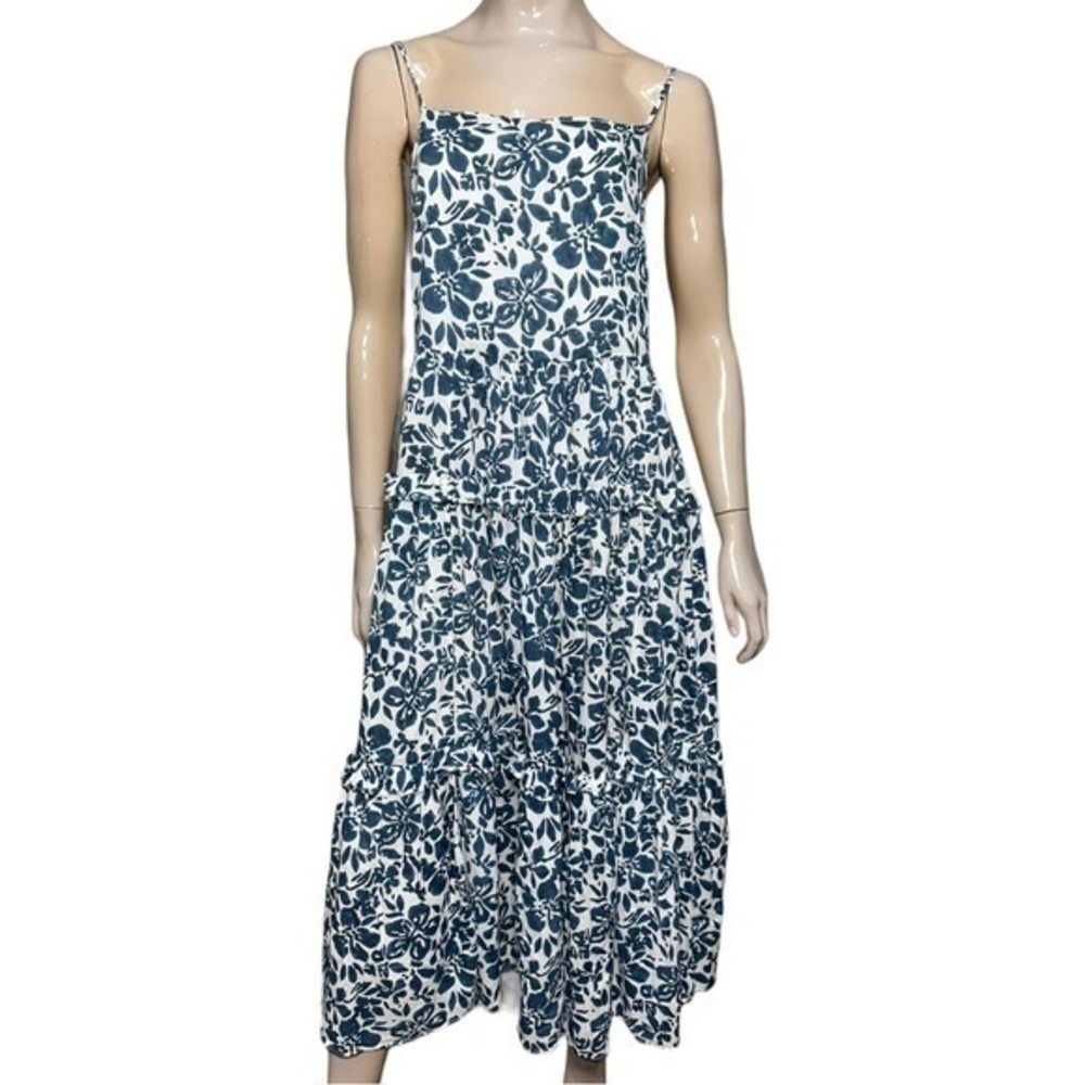 Cara Cara Women’s Size L Indigo Blue White Block Print Harbour Island Maxi Dress - Picture 3 of 9